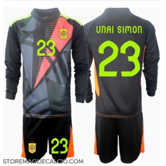 Spagna Unai Simon #23 Portiere Maglia Gara Trasferta Repliche Europei 2024 Bambino Maniche Lunghe
